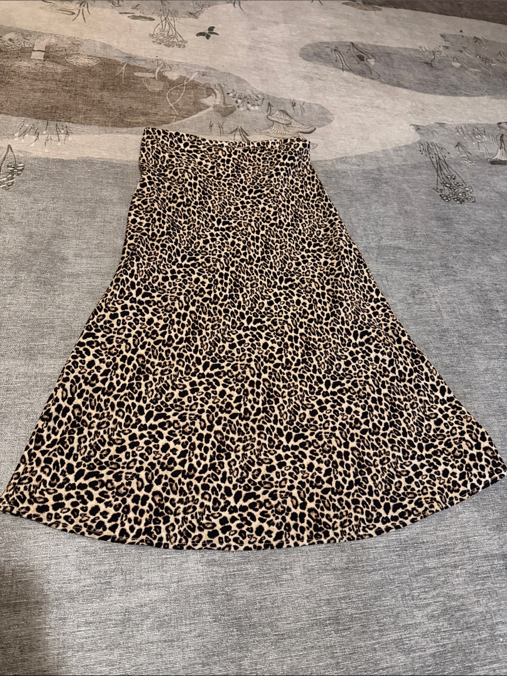 Leopard Print A-Line Midi Skirt in Beige and Black